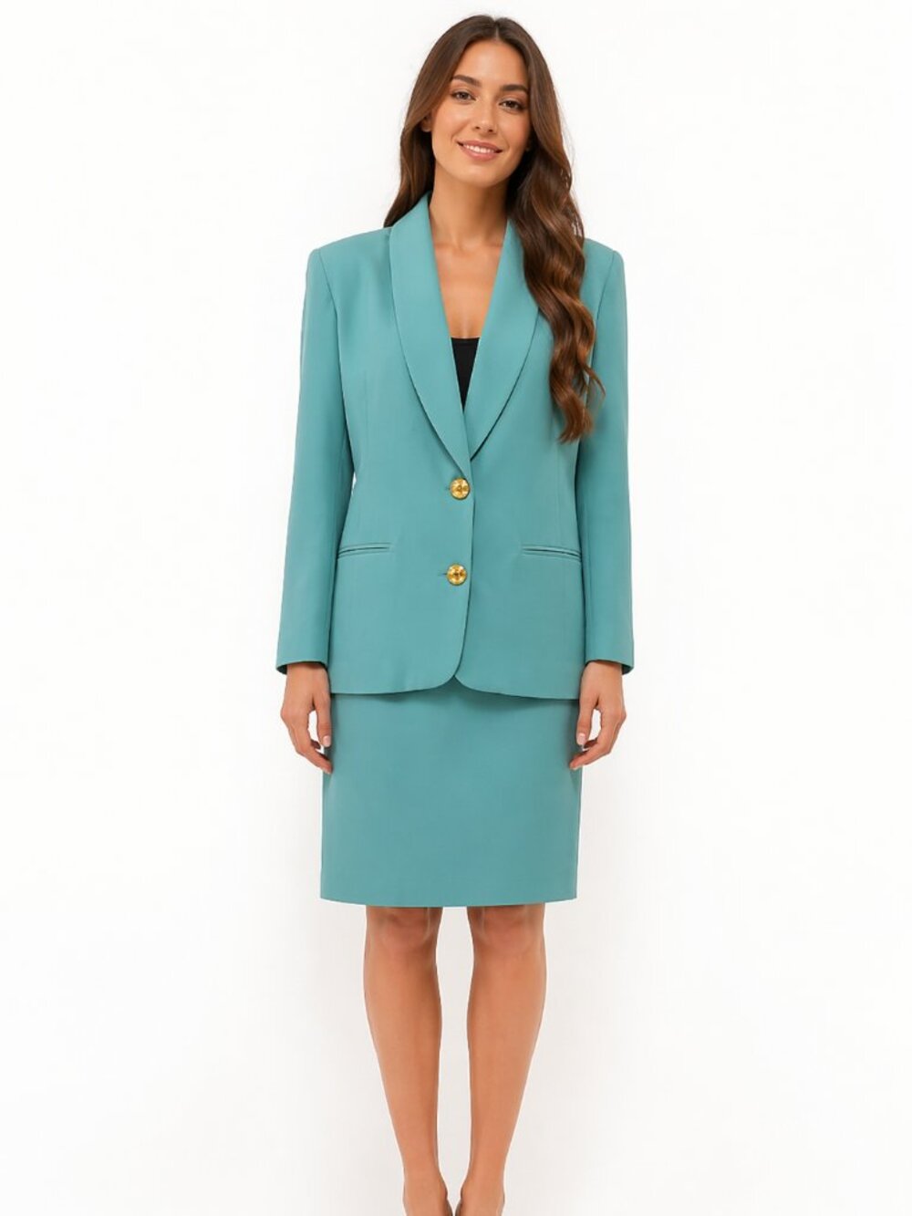 Classic Italian Wool Blue Spring Skirt Suit Set Size 42 XS